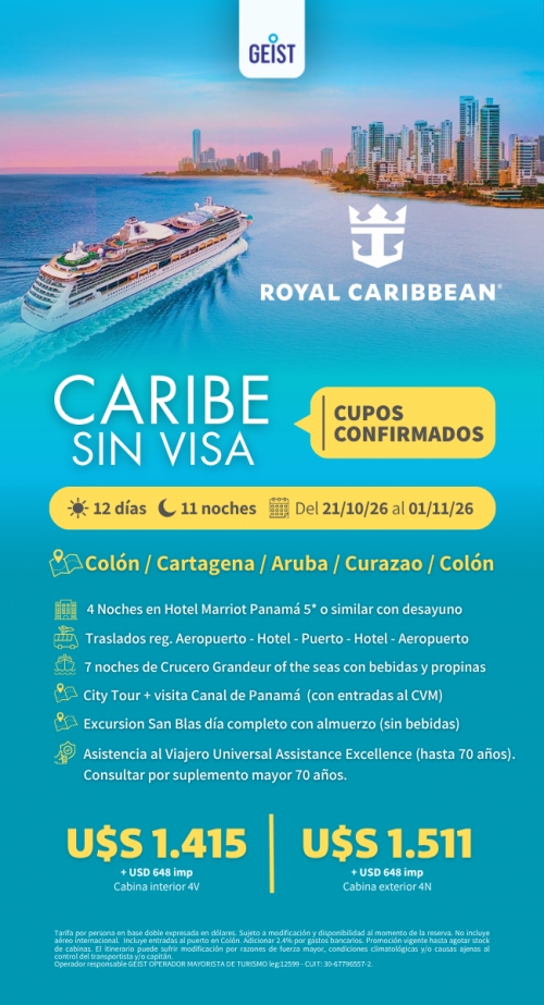 Cupos Confirmados: Caribe sin visa Royal caribbean