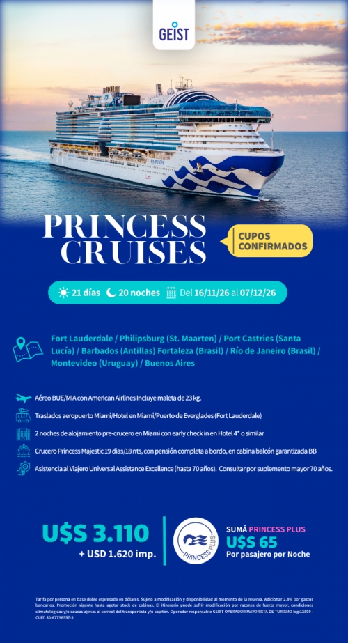 Cupos Confirmados: Caribe con Princess Cruises